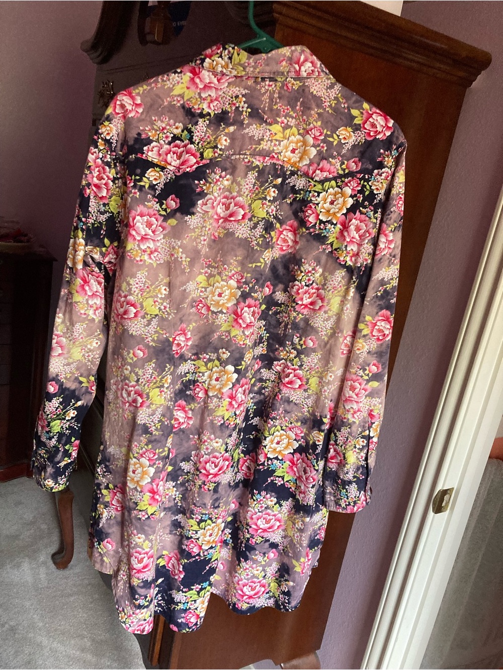 Floral Midi Dress Shirt - Pink & Black - Picture 9 of 9